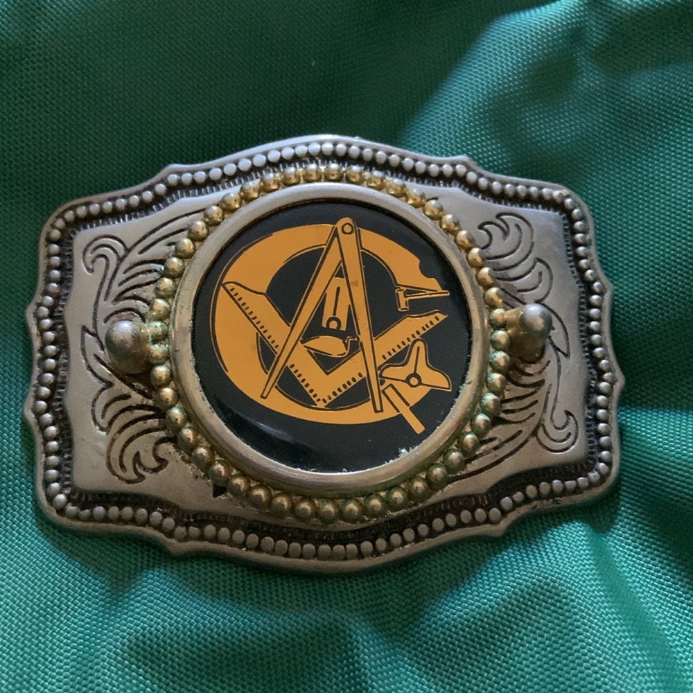 Masonic belt buckle vintage made in USA Freemason Mason